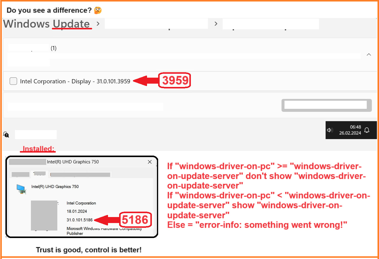 very bad windows update intel difference version